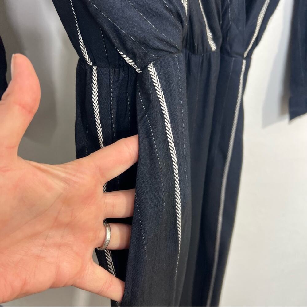 MAJE PANTI Jumpsuit Navy w Silver Metallic Pinstripes Long Sleeve Size 4 - Picture 9 of 16